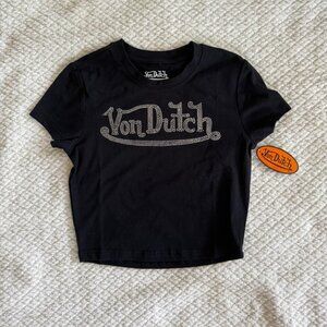 Von Dutch Women's Black and Silver T-shirt